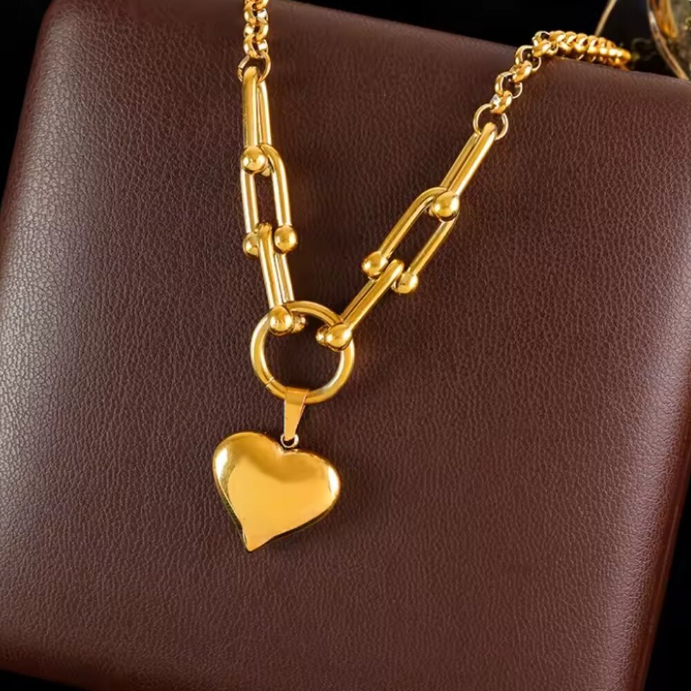 316l Stainless Steel Gold Color Heart Love Pendant Necklace For Women Fashion